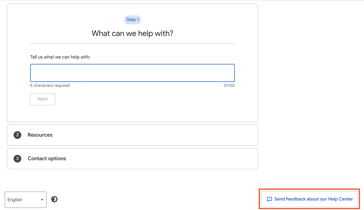 Image shows a screenshot  how you can send feedback on Help Center articles