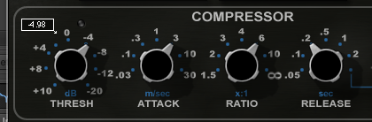 Threshold, Attack, Ratio und Release sind die wichtigsten Kompressor-Bedienelemente.