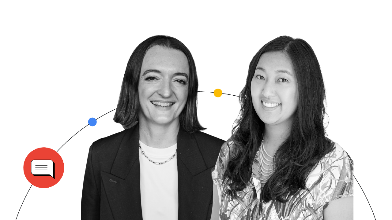 Google’s Celia Salsi and Melissa Hsieh Nikolic smile in a composite photo. Salsi, with dark hair, eyes and light skin, wears a dark jacket with a white shirt shirt. Hsieh Nikolic, with dark hair, eyes and medium skin, wears a print dress.